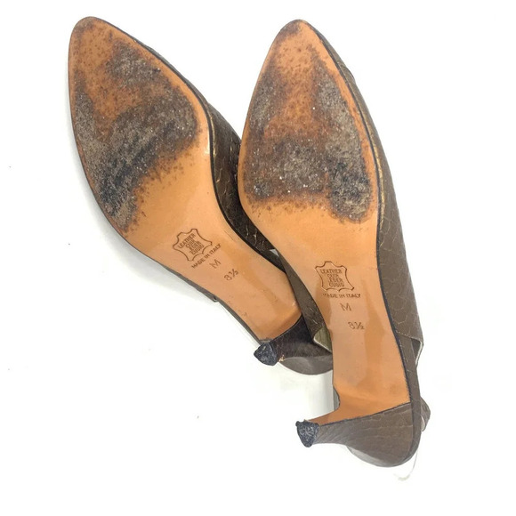 Yves Saint Laurent YSL Crocodile Slingback Heel Bronze Gold Size US 8.5 - Picture 11 of 12